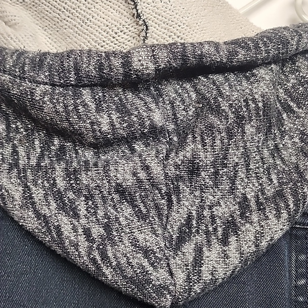 Free People Vintage Distressed Indigo Denim Gray Sleeves Hooded Jacket Sz L - Picture 6 of 10